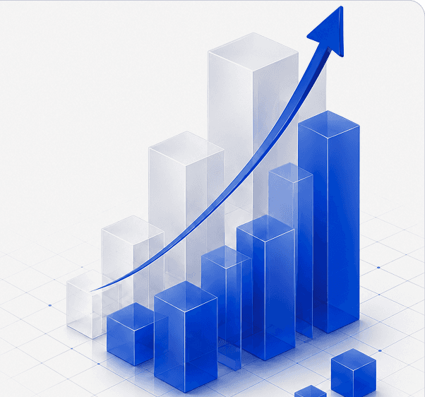 Isometric bar chart trending upward